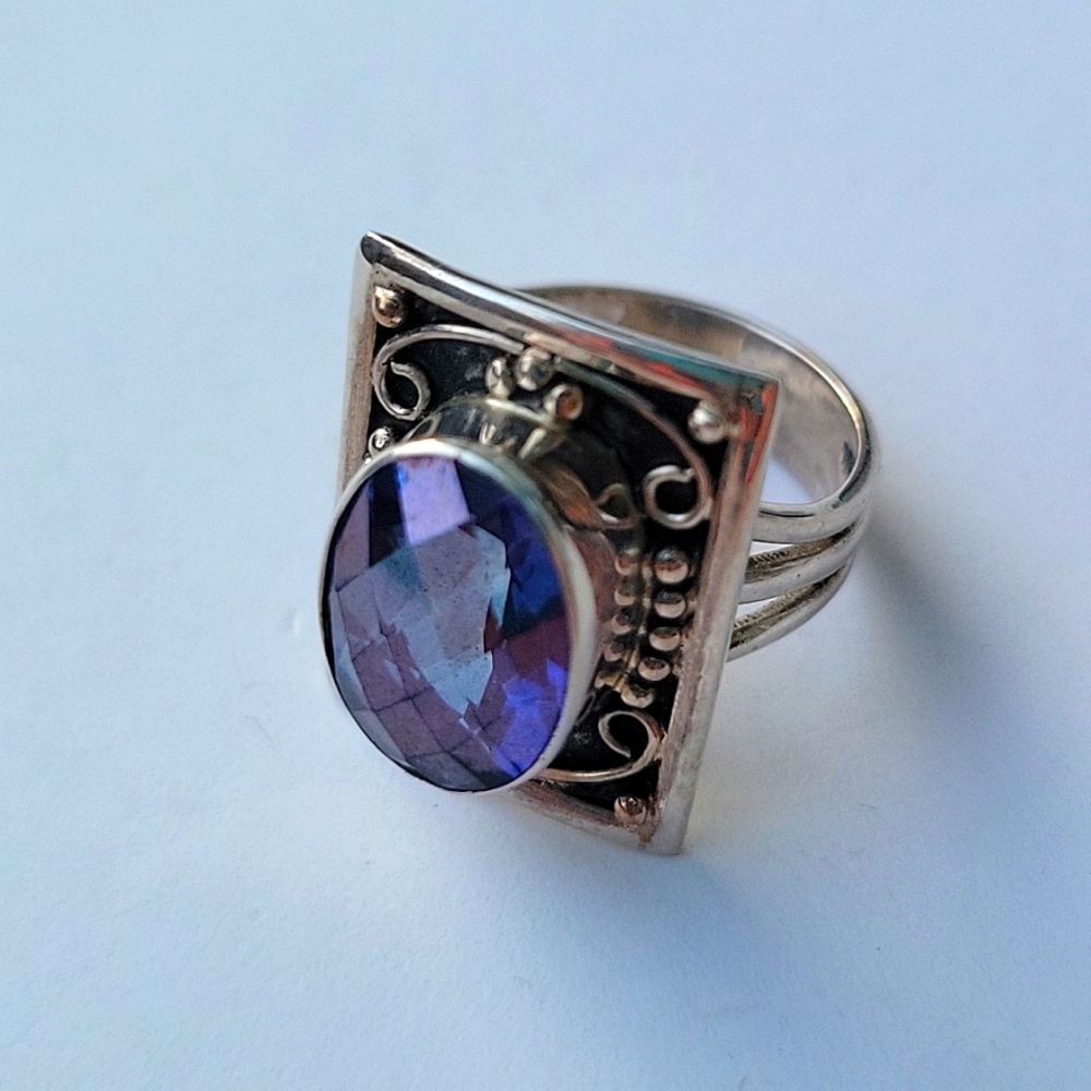 Nicky Butler Sterling Silver semi-precious blue violet quartz faceted gem ring